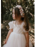 Puff Sleeves Ivory Cotton Tulle Sweet Flower Girl Dress